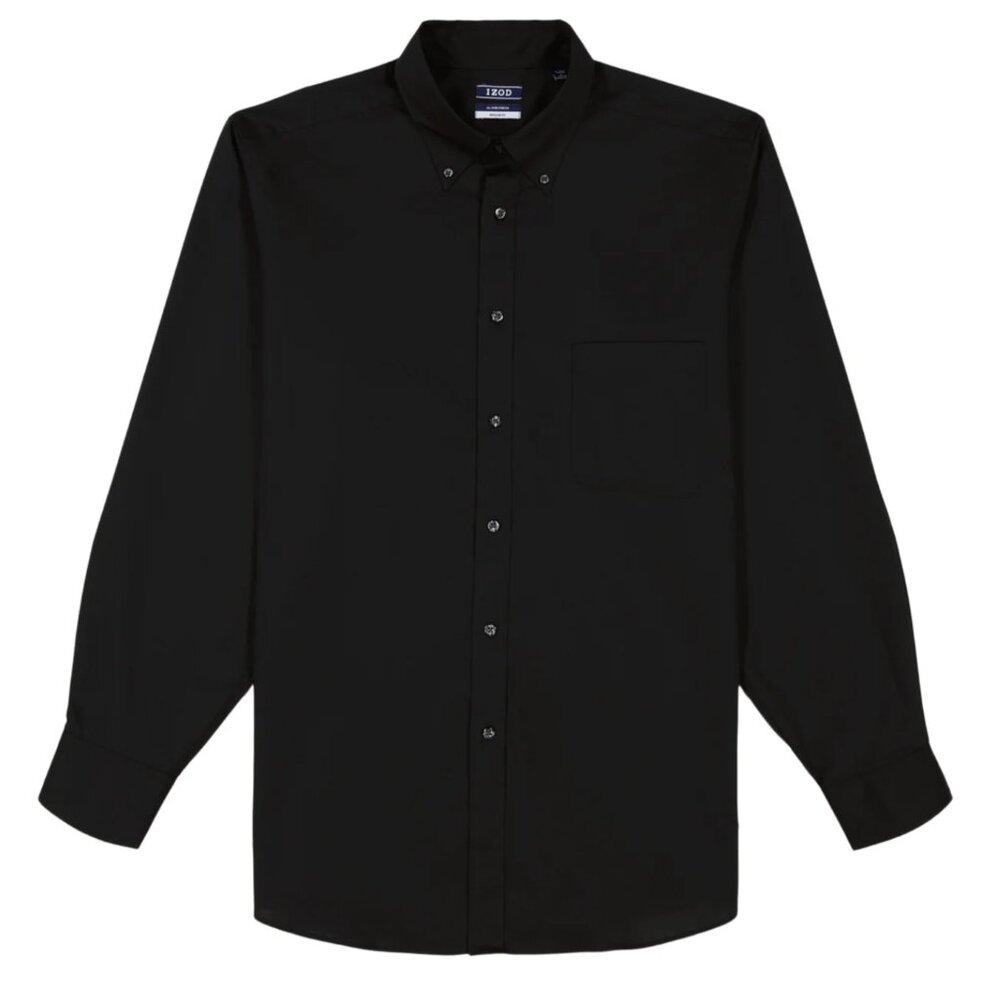 Izod All-Over Stretch Button-Down Dress Shirt, Black, NWT, XL
